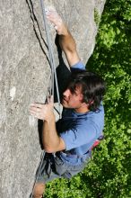 Javier Morales top rope climbing She's No Dog, She's My Wife (5.11b), shot from the top of Ack! (5.11b, but using the crack for the start instead) that I top roped up with my camera on my back.  It was another long day of rock climbing at Seismic Wall on Austin's Barton Creek Greenbelt, Sunday, April 5, 2009.

Filename: SRM_20090405_16173717.jpg
Aperture: f/10.0
Shutter Speed: 1/500
Body: Canon EOS-1D Mark II
Lens: Canon EF 80-200mm f/2.8 L