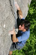 Javier Morales top rope climbing She's No Dog, She's My Wife (5.11b), shot from the top of Ack! (5.11b, but using the crack for the start instead) that I top roped up with my camera on my back.  It was another long day of rock climbing at Seismic Wall on Austin's Barton Creek Greenbelt, Sunday, April 5, 2009.

Filename: SRM_20090405_16173819.jpg
Aperture: f/11.0
Shutter Speed: 1/500
Body: Canon EOS-1D Mark II
Lens: Canon EF 80-200mm f/2.8 L