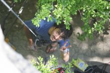 Javier Morales top rope climbing She's No Dog, She's My Wife (5.11b), shot from the top of Ack! (5.11b, but using the crack for the start instead) that I top roped up with my camera on my back.  It was another long day of rock climbing at Seismic Wall on Austin's Barton Creek Greenbelt, Sunday, April 5, 2009.

Filename: SRM_20090405_16344831.jpg
Aperture: f/2.8
Shutter Speed: 1/320
Body: Canon EOS-1D Mark II
Lens: Canon EF 80-200mm f/2.8 L