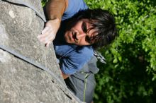 Javier Morales top rope climbing She's No Dog, She's My Wife (5.11b), shot from the top of Ack! (5.11b, but using the crack for the start instead) that I top roped up with my camera on my back.  It was another long day of rock climbing at Seismic Wall on Austin's Barton Creek Greenbelt, Sunday, April 5, 2009.

Filename: SRM_20090405_16481447.jpg
Aperture: f/9.0
Shutter Speed: 1/500
Body: Canon EOS-1D Mark II
Lens: Canon EF 80-200mm f/2.8 L