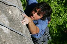 Javier Morales top rope climbing She's No Dog, She's My Wife (5.11b), shot from the top of Ack! (5.11b, but using the crack for the start instead) that I top roped up with my camera on my back.  It was another long day of rock climbing at Seismic Wall on Austin's Barton Creek Greenbelt, Sunday, April 5, 2009.

Filename: SRM_20090405_16481749.jpg
Aperture: f/9.0
Shutter Speed: 1/500
Body: Canon EOS-1D Mark II
Lens: Canon EF 80-200mm f/2.8 L