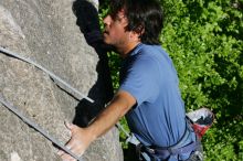 Javier Morales top rope climbing She's No Dog, She's My Wife (5.11b), shot from the top of Ack! (5.11b, but using the crack for the start instead) that I top roped up with my camera on my back.  It was another long day of rock climbing at Seismic Wall on Austin's Barton Creek Greenbelt, Sunday, April 5, 2009.

Filename: SRM_20090405_16482452.jpg
Aperture: f/9.0
Shutter Speed: 1/500
Body: Canon EOS-1D Mark II
Lens: Canon EF 80-200mm f/2.8 L