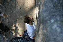 Me top roping Lick the Window (5.10c), shot by Javier Morales from the top of Ack! (5.11b, but using the crack for the start instead) that I top roped up with my camera on my back.  It was another long day of rock climbing at Seismic Wall on Austin's Barton Creek Greenbelt, Sunday, April 5, 2009.

Filename: SRM_20090405_17173689.jpg
Aperture: f/3.2
Shutter Speed: 1/400
Body: Canon EOS-1D Mark II
Lens: Canon EF 80-200mm f/2.8 L