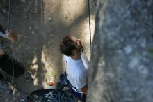 Me top roping Lick the Window (5.10c), shot by Javier Morales from the top of Ack! (5.11b, but using the crack for the start instead) that I top roped up with my camera on my back.  It was another long day of rock climbing at Seismic Wall on Austin's Barton Creek Greenbelt, Sunday, April 5, 2009.

Filename: SRM_20090405_17173690.jpg
Aperture: f/3.2
Shutter Speed: 1/400
Body: Canon EOS-1D Mark II
Lens: Canon EF 80-200mm f/2.8 L