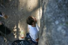 Me top roping Lick the Window (5.10c), shot by Javier Morales from the top of Ack! (5.11b, but using the crack for the start instead) that I top roped up with my camera on my back.  It was another long day of rock climbing at Seismic Wall on Austin's Barton Creek Greenbelt, Sunday, April 5, 2009.

Filename: SRM_20090405_17173691.jpg
Aperture: f/3.2
Shutter Speed: 1/400
Body: Canon EOS-1D Mark II
Lens: Canon EF 80-200mm f/2.8 L