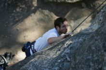 Me top roping Lick the Window (5.10c), shot by Javier Morales from the top of Ack! (5.11b, but using the crack for the start instead) that I top roped up with my camera on my back.  It was another long day of rock climbing at Seismic Wall on Austin's Barton Creek Greenbelt, Sunday, April 5, 2009.

Filename: SRM_20090405_17181501.jpg
Aperture: f/3.5
Shutter Speed: 1/400
Body: Canon EOS-1D Mark II
Lens: Canon EF 80-200mm f/2.8 L