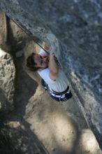 Me top roping Lick the Window (5.10c), shot by Javier Morales from the top of Ack! (5.11b, but using the crack for the start instead) that I top roped up with my camera on my back.  It was another long day of rock climbing at Seismic Wall on Austin's Barton Creek Greenbelt, Sunday, April 5, 2009.

Filename: SRM_20090405_17181610.jpg
Aperture: f/3.5
Shutter Speed: 1/400
Body: Canon EOS-1D Mark II
Lens: Canon EF 80-200mm f/2.8 L