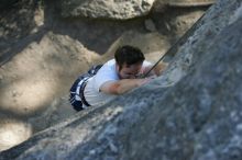 Me top roping Lick the Window (5.10c), shot by Javier Morales from the top of Ack! (5.11b, but using the crack for the start instead) that I top roped up with my camera on my back.  It was another long day of rock climbing at Seismic Wall on Austin's Barton Creek Greenbelt, Sunday, April 5, 2009.

Filename: SRM_20090405_17181712.jpg
Aperture: f/3.2
Shutter Speed: 1/400
Body: Canon EOS-1D Mark II
Lens: Canon EF 80-200mm f/2.8 L