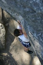 Me top roping Lick the Window (5.10c), shot by Javier Morales from the top of Ack! (5.11b, but using the crack for the start instead) that I top roped up with my camera on my back.  It was another long day of rock climbing at Seismic Wall on Austin's Barton Creek Greenbelt, Sunday, April 5, 2009.

Filename: SRM_20090405_17181713.jpg
Aperture: f/3.2
Shutter Speed: 1/400
Body: Canon EOS-1D Mark II
Lens: Canon EF 80-200mm f/2.8 L