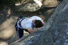 Me top roping Lick the Window (5.10c), shot by Javier Morales from the top of Ack! (5.11b, but using the crack for the start instead) that I top roped up with my camera on my back.  It was another long day of rock climbing at Seismic Wall on Austin's Barton Creek Greenbelt, Sunday, April 5, 2009.

Filename: SRM_20090405_17182016.jpg
Aperture: f/3.5
Shutter Speed: 1/400
Body: Canon EOS-1D Mark II
Lens: Canon EF 80-200mm f/2.8 L