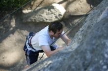 Me top roping Lick the Window (5.10c), shot by Javier Morales from the top of Ack! (5.11b, but using the crack for the start instead) that I top roped up with my camera on my back.  It was another long day of rock climbing at Seismic Wall on Austin's Barton Creek Greenbelt, Sunday, April 5, 2009.

Filename: SRM_20090405_17182019.jpg
Aperture: f/2.8
Shutter Speed: 1/400
Body: Canon EOS-1D Mark II
Lens: Canon EF 80-200mm f/2.8 L