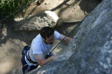 Me top roping Lick the Window (5.10c), shot by Javier Morales from the top of Ack! (5.11b, but using the crack for the start instead) that I top roped up with my camera on my back.  It was another long day of rock climbing at Seismic Wall on Austin's Barton Creek Greenbelt, Sunday, April 5, 2009.

Filename: SRM_20090405_17182121.jpg
Aperture: f/3.2
Shutter Speed: 1/400
Body: Canon EOS-1D Mark II
Lens: Canon EF 80-200mm f/2.8 L