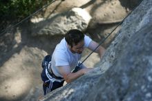 Me top roping Lick the Window (5.10c), shot by Javier Morales from the top of Ack! (5.11b, but using the crack for the start instead) that I top roped up with my camera on my back.  It was another long day of rock climbing at Seismic Wall on Austin's Barton Creek Greenbelt, Sunday, April 5, 2009.

Filename: SRM_20090405_17182223.jpg
Aperture: f/3.2
Shutter Speed: 1/400
Body: Canon EOS-1D Mark II
Lens: Canon EF 80-200mm f/2.8 L