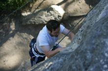 Me top roping Lick the Window (5.10c), shot by Javier Morales from the top of Ack! (5.11b, but using the crack for the start instead) that I top roped up with my camera on my back.  It was another long day of rock climbing at Seismic Wall on Austin's Barton Creek Greenbelt, Sunday, April 5, 2009.

Filename: SRM_20090405_17182324.jpg
Aperture: f/3.2
Shutter Speed: 1/400
Body: Canon EOS-1D Mark II
Lens: Canon EF 80-200mm f/2.8 L