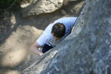 Me top roping Lick the Window (5.10c), shot by Javier Morales from the top of Ack! (5.11b, but using the crack for the start instead) that I top roped up with my camera on my back.  It was another long day of rock climbing at Seismic Wall on Austin's Barton Creek Greenbelt, Sunday, April 5, 2009.

Filename: SRM_20090405_17183633.jpg
Aperture: f/2.8
Shutter Speed: 1/400
Body: Canon EOS-1D Mark II
Lens: Canon EF 80-200mm f/2.8 L