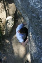 Me top roping Lick the Window (5.10c), shot by Javier Morales from the top of Ack! (5.11b, but using the crack for the start instead) that I top roped up with my camera on my back.  It was another long day of rock climbing at Seismic Wall on Austin's Barton Creek Greenbelt, Sunday, April 5, 2009.

Filename: SRM_20090405_17185141.jpg
Aperture: f/3.5
Shutter Speed: 1/400
Body: Canon EOS-1D Mark II
Lens: Canon EF 80-200mm f/2.8 L