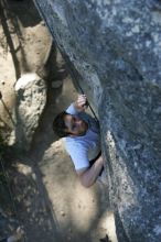 Me top roping Lick the Window (5.10c), shot by Javier Morales from the top of Ack! (5.11b, but using the crack for the start instead) that I top roped up with my camera on my back.  It was another long day of rock climbing at Seismic Wall on Austin's Barton Creek Greenbelt, Sunday, April 5, 2009.

Filename: SRM_20090405_17185851.jpg
Aperture: f/3.5
Shutter Speed: 1/400
Body: Canon EOS-1D Mark II
Lens: Canon EF 80-200mm f/2.8 L