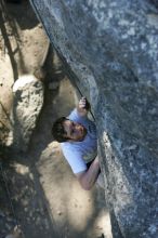 Me top roping Lick the Window (5.10c), shot by Javier Morales from the top of Ack! (5.11b, but using the crack for the start instead) that I top roped up with my camera on my back.  It was another long day of rock climbing at Seismic Wall on Austin's Barton Creek Greenbelt, Sunday, April 5, 2009.

Filename: SRM_20090405_17185852.jpg
Aperture: f/3.2
Shutter Speed: 1/400
Body: Canon EOS-1D Mark II
Lens: Canon EF 80-200mm f/2.8 L