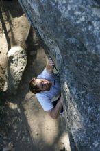 Me top roping Lick the Window (5.10c), shot by Javier Morales from the top of Ack! (5.11b, but using the crack for the start instead) that I top roped up with my camera on my back.  It was another long day of rock climbing at Seismic Wall on Austin's Barton Creek Greenbelt, Sunday, April 5, 2009.

Filename: SRM_20090405_17185853.jpg
Aperture: f/3.5
Shutter Speed: 1/400
Body: Canon EOS-1D Mark II
Lens: Canon EF 80-200mm f/2.8 L