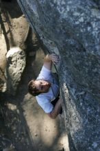 Me top roping Lick the Window (5.10c), shot by Javier Morales from the top of Ack! (5.11b, but using the crack for the start instead) that I top roped up with my camera on my back.  It was another long day of rock climbing at Seismic Wall on Austin's Barton Creek Greenbelt, Sunday, April 5, 2009.

Filename: SRM_20090405_17185954.jpg
Aperture: f/3.5
Shutter Speed: 1/400
Body: Canon EOS-1D Mark II
Lens: Canon EF 80-200mm f/2.8 L