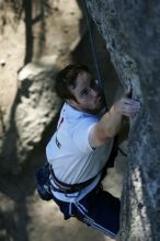 Me top roping Lick the Window (5.10c), shot by Javier Morales from the top of Ack! (5.11b, but using the crack for the start instead) that I top roped up with my camera on my back.  It was another long day of rock climbing at Seismic Wall on Austin's Barton Creek Greenbelt, Sunday, April 5, 2009.

Filename: SRM_20090405_17202276.jpg
Aperture: f/4.0
Shutter Speed: 1/400
Body: Canon EOS-1D Mark II
Lens: Canon EF 80-200mm f/2.8 L