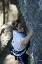 Me top roping Lick the Window (5.10c), shot by Javier Morales from the top of Ack! (5.11b, but using the crack for the start instead) that I top roped up with my camera on my back.  It was another long day of rock climbing at Seismic Wall on Austin's Barton Creek Greenbelt, Sunday, April 5, 2009.

Filename: SRM_20090405_17202383.jpg
Aperture: f/3.5
Shutter Speed: 1/400
Body: Canon EOS-1D Mark II
Lens: Canon EF 80-200mm f/2.8 L