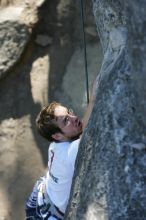 Me top roping Lick the Window (5.10c), shot by Javier Morales from the top of Ack! (5.11b, but using the crack for the start instead) that I top roped up with my camera on my back.  It was another long day of rock climbing at Seismic Wall on Austin's Barton Creek Greenbelt, Sunday, April 5, 2009.

Filename: SRM_20090405_17241122.jpg
Aperture: f/5.0
Shutter Speed: 1/320
Body: Canon EOS-1D Mark II
Lens: Canon EF 80-200mm f/2.8 L