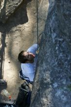 Me top roping Lick the Window (5.10c), shot by Javier Morales from the top of Ack! (5.11b, but using the crack for the start instead) that I top roped up with my camera on my back.  It was another long day of rock climbing at Seismic Wall on Austin's Barton Creek Greenbelt, Sunday, April 5, 2009.

Filename: SRM_20090405_17260628.jpg
Aperture: f/5.0
Shutter Speed: 1/320
Body: Canon EOS-1D Mark II
Lens: Canon EF 80-200mm f/2.8 L