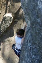 Me top roping Lick the Window (5.10c), shot by Javier Morales from the top of Ack! (5.11b, but using the crack for the start instead) that I top roped up with my camera on my back.  It was another long day of rock climbing at Seismic Wall on Austin's Barton Creek Greenbelt, Sunday, April 5, 2009.

Filename: SRM_20090405_17260941.jpg
Aperture: f/4.5
Shutter Speed: 1/320
Body: Canon EOS-1D Mark II
Lens: Canon EF 80-200mm f/2.8 L