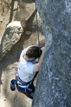 Me top roping Lick the Window (5.10c), shot by Javier Morales from the top of Ack! (5.11b, but using the crack for the start instead) that I top roped up with my camera on my back.  It was another long day of rock climbing at Seismic Wall on Austin's Barton Creek Greenbelt, Sunday, April 5, 2009.

Filename: SRM_20090405_17261043.jpg
Aperture: f/4.5
Shutter Speed: 1/320
Body: Canon EOS-1D Mark II
Lens: Canon EF 80-200mm f/2.8 L