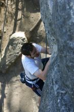 Me top roping Lick the Window (5.10c), shot by Javier Morales from the top of Ack! (5.11b, but using the crack for the start instead) that I top roped up with my camera on my back.  It was another long day of rock climbing at Seismic Wall on Austin's Barton Creek Greenbelt, Sunday, April 5, 2009.

Filename: SRM_20090405_17261146.jpg
Aperture: f/4.5
Shutter Speed: 1/320
Body: Canon EOS-1D Mark II
Lens: Canon EF 80-200mm f/2.8 L