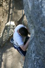 Me top roping Lick the Window (5.10c), shot by Javier Morales from the top of Ack! (5.11b, but using the crack for the start instead) that I top roped up with my camera on my back.  It was another long day of rock climbing at Seismic Wall on Austin's Barton Creek Greenbelt, Sunday, April 5, 2009.

Filename: SRM_20090405_17261247.jpg
Aperture: f/4.5
Shutter Speed: 1/320
Body: Canon EOS-1D Mark II
Lens: Canon EF 80-200mm f/2.8 L