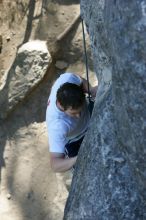 Me top roping Lick the Window (5.10c), shot by Javier Morales from the top of Ack! (5.11b, but using the crack for the start instead) that I top roped up with my camera on my back.  It was another long day of rock climbing at Seismic Wall on Austin's Barton Creek Greenbelt, Sunday, April 5, 2009.

Filename: SRM_20090405_17261954.jpg
Aperture: f/4.5
Shutter Speed: 1/320
Body: Canon EOS-1D Mark II
Lens: Canon EF 80-200mm f/2.8 L