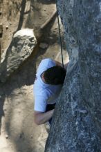 Me top roping Lick the Window (5.10c), shot by Javier Morales from the top of Ack! (5.11b, but using the crack for the start instead) that I top roped up with my camera on my back.  It was another long day of rock climbing at Seismic Wall on Austin's Barton Creek Greenbelt, Sunday, April 5, 2009.

Filename: SRM_20090405_17262057.jpg
Aperture: f/5.0
Shutter Speed: 1/320
Body: Canon EOS-1D Mark II
Lens: Canon EF 80-200mm f/2.8 L