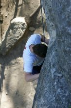 Me top roping Lick the Window (5.10c), shot by Javier Morales from the top of Ack! (5.11b, but using the crack for the start instead) that I top roped up with my camera on my back.  It was another long day of rock climbing at Seismic Wall on Austin's Barton Creek Greenbelt, Sunday, April 5, 2009.

Filename: SRM_20090405_17262359.jpg
Aperture: f/4.5
Shutter Speed: 1/320
Body: Canon EOS-1D Mark II
Lens: Canon EF 80-200mm f/2.8 L