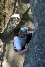 Me top roping Lick the Window (5.10c), shot by Javier Morales from the top of Ack! (5.11b, but using the crack for the start instead) that I top roped up with my camera on my back.  It was another long day of rock climbing at Seismic Wall on Austin's Barton Creek Greenbelt, Sunday, April 5, 2009.

Filename: SRM_20090405_17263063.jpg
Aperture: f/5.0
Shutter Speed: 1/320
Body: Canon EOS-1D Mark II
Lens: Canon EF 80-200mm f/2.8 L