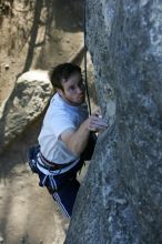 Me top roping Lick the Window (5.10c), shot by Javier Morales from the top of Ack! (5.11b, but using the crack for the start instead) that I top roped up with my camera on my back.  It was another long day of rock climbing at Seismic Wall on Austin's Barton Creek Greenbelt, Sunday, April 5, 2009.

Filename: SRM_20090405_17263169.jpg
Aperture: f/5.0
Shutter Speed: 1/320
Body: Canon EOS-1D Mark II
Lens: Canon EF 80-200mm f/2.8 L