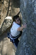 Me top roping Lick the Window (5.10c), shot by Javier Morales from the top of Ack! (5.11b, but using the crack for the start instead) that I top roped up with my camera on my back.  It was another long day of rock climbing at Seismic Wall on Austin's Barton Creek Greenbelt, Sunday, April 5, 2009.

Filename: SRM_20090405_17263170.jpg
Aperture: f/5.0
Shutter Speed: 1/320
Body: Canon EOS-1D Mark II
Lens: Canon EF 80-200mm f/2.8 L