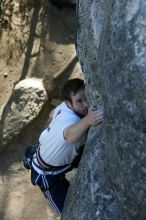 Me top roping Lick the Window (5.10c), shot by Javier Morales from the top of Ack! (5.11b, but using the crack for the start instead) that I top roped up with my camera on my back.  It was another long day of rock climbing at Seismic Wall on Austin's Barton Creek Greenbelt, Sunday, April 5, 2009.

Filename: SRM_20090405_17263274.jpg
Aperture: f/5.0
Shutter Speed: 1/320
Body: Canon EOS-1D Mark II
Lens: Canon EF 80-200mm f/2.8 L