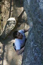 Me top roping Lick the Window (5.10c), shot by Javier Morales from the top of Ack! (5.11b, but using the crack for the start instead) that I top roped up with my camera on my back.  It was another long day of rock climbing at Seismic Wall on Austin's Barton Creek Greenbelt, Sunday, April 5, 2009.

Filename: SRM_20090405_17264878.jpg
Aperture: f/5.0
Shutter Speed: 1/320
Body: Canon EOS-1D Mark II
Lens: Canon EF 80-200mm f/2.8 L