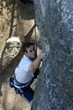 Me top roping Lick the Window (5.10c), shot by Javier Morales from the top of Ack! (5.11b, but using the crack for the start instead) that I top roped up with my camera on my back.  It was another long day of rock climbing at Seismic Wall on Austin's Barton Creek Greenbelt, Sunday, April 5, 2009.

Filename: SRM_20090405_17264982.jpg
Aperture: f/5.0
Shutter Speed: 1/320
Body: Canon EOS-1D Mark II
Lens: Canon EF 80-200mm f/2.8 L