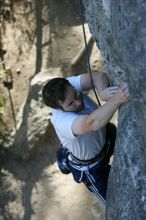 Me top roping Lick the Window (5.10c), shot by Javier Morales from the top of Ack! (5.11b, but using the crack for the start instead) that I top roped up with my camera on my back.  It was another long day of rock climbing at Seismic Wall on Austin's Barton Creek Greenbelt, Sunday, April 5, 2009.

Filename: SRM_20090405_17275295.jpg
Aperture: f/4.5
Shutter Speed: 1/320
Body: Canon EOS-1D Mark II
Lens: Canon EF 80-200mm f/2.8 L