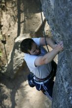 Me top roping Lick the Window (5.10c), shot by Javier Morales from the top of Ack! (5.11b, but using the crack for the start instead) that I top roped up with my camera on my back.  It was another long day of rock climbing at Seismic Wall on Austin's Barton Creek Greenbelt, Sunday, April 5, 2009.

Filename: SRM_20090405_17275296.jpg
Aperture: f/5.0
Shutter Speed: 1/320
Body: Canon EOS-1D Mark II
Lens: Canon EF 80-200mm f/2.8 L