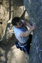 Me top roping Lick the Window (5.10c), shot by Javier Morales from the top of Ack! (5.11b, but using the crack for the start instead) that I top roped up with my camera on my back.  It was another long day of rock climbing at Seismic Wall on Austin's Barton Creek Greenbelt, Sunday, April 5, 2009.

Filename: SRM_20090405_17275398.jpg
Aperture: f/5.0
Shutter Speed: 1/320
Body: Canon EOS-1D Mark II
Lens: Canon EF 80-200mm f/2.8 L