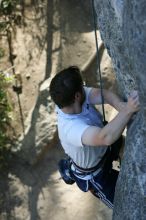 Me top roping Lick the Window (5.10c), shot by Javier Morales from the top of Ack! (5.11b, but using the crack for the start instead) that I top roped up with my camera on my back.  It was another long day of rock climbing at Seismic Wall on Austin's Barton Creek Greenbelt, Sunday, April 5, 2009.

Filename: SRM_20090405_17275400.jpg
Aperture: f/4.5
Shutter Speed: 1/320
Body: Canon EOS-1D Mark II
Lens: Canon EF 80-200mm f/2.8 L