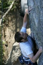 Me top roping Lick the Window (5.10c), shot by Javier Morales from the top of Ack! (5.11b, but using the crack for the start instead) that I top roped up with my camera on my back.  It was another long day of rock climbing at Seismic Wall on Austin's Barton Creek Greenbelt, Sunday, April 5, 2009.

Filename: SRM_20090405_17275606.jpg
Aperture: f/4.5
Shutter Speed: 1/320
Body: Canon EOS-1D Mark II
Lens: Canon EF 80-200mm f/2.8 L