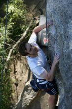 Me top roping Lick the Window (5.10c), shot by Javier Morales from the top of Ack! (5.11b, but using the crack for the start instead) that I top roped up with my camera on my back.  It was another long day of rock climbing at Seismic Wall on Austin's Barton Creek Greenbelt, Sunday, April 5, 2009.

Filename: SRM_20090405_17280115.jpg
Aperture: f/5.0
Shutter Speed: 1/320
Body: Canon EOS-1D Mark II
Lens: Canon EF 80-200mm f/2.8 L