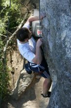 Me top roping Lick the Window (5.10c), shot by Javier Morales from the top of Ack! (5.11b, but using the crack for the start instead) that I top roped up with my camera on my back.  It was another long day of rock climbing at Seismic Wall on Austin's Barton Creek Greenbelt, Sunday, April 5, 2009.

Filename: SRM_20090405_17281119.jpg
Aperture: f/4.5
Shutter Speed: 1/320
Body: Canon EOS-1D Mark II
Lens: Canon EF 80-200mm f/2.8 L