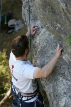 Me top roping Lick the Window (5.10c), shot by Javier Morales from the top of Ack! (5.11b, but using the crack for the start instead) that I top roped up with my camera on my back.  It was another long day of rock climbing at Seismic Wall on Austin's Barton Creek Greenbelt, Sunday, April 5, 2009.

Filename: SRM_20090405_17282726.jpg
Aperture: f/4.5
Shutter Speed: 1/320
Body: Canon EOS-1D Mark II
Lens: Canon EF 80-200mm f/2.8 L