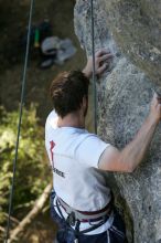 Me top roping Lick the Window (5.10c), shot by Javier Morales from the top of Ack! (5.11b, but using the crack for the start instead) that I top roped up with my camera on my back.  It was another long day of rock climbing at Seismic Wall on Austin's Barton Creek Greenbelt, Sunday, April 5, 2009.

Filename: SRM_20090405_17282827.jpg
Aperture: f/4.5
Shutter Speed: 1/320
Body: Canon EOS-1D Mark II
Lens: Canon EF 80-200mm f/2.8 L